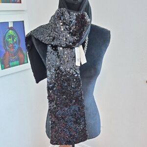 IISLI Tiffany Wool Sequined Handwarmer Scarf Black NWT